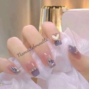 Heart Rhinestone Purple Press On Nails